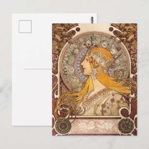 Cartão Postal Alphonse Mucha Zodíaco Art Nouveau Decoração Vinta