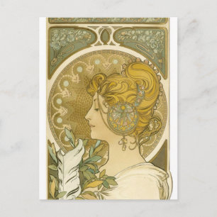 Cartão Postal Alphonse Mucha's La Plume