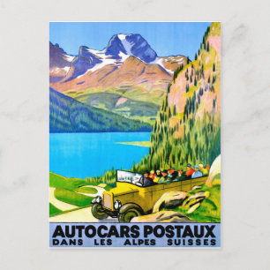 Cartão Postal Alps de suiça por barramento, viagens vintage
