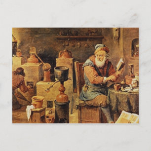 Cartão Postal Alquimista medieval no trabalho