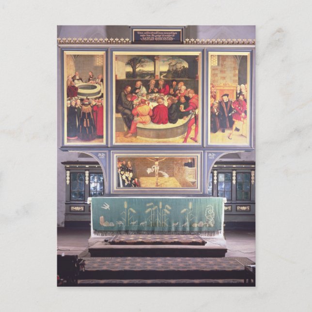 Cartão Postal Altar com um Triptych que descreve (Frente)