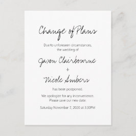 Cartão Postal Alteração de Planos de Adiamento de Evento de Casa
