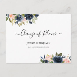 Cartão Postal Alteração de Script Adiado de marinho Floral de Bl