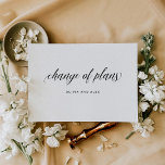 Cartão Postal Alteração dos planos | Tipografia Elegante<br><div class="desc">Estas simples e mínimas reprogramações de casamento ou cartões de adiamento apresentam uma caligrafia preta que diz "mudança de planos" num fundo branco,  falso de papel aquoso. Se você tem que mudar a data do seu casamento,  esta é uma maneira elegante e simples de fazer isso.</div>