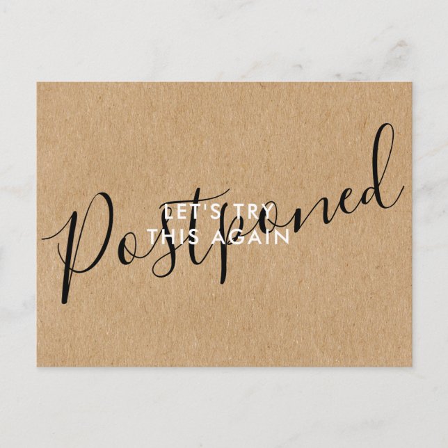 Cartão Postal Alterar a Data Adiada Evento Cancelado Rústico (Frente)