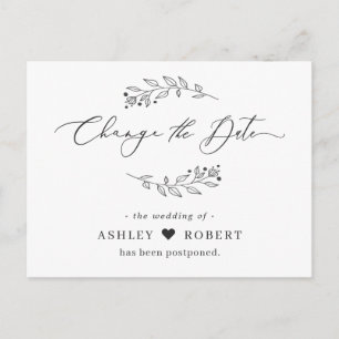 Cartão Postal Alterar a data adiada Folhas Simples Desenhadas à