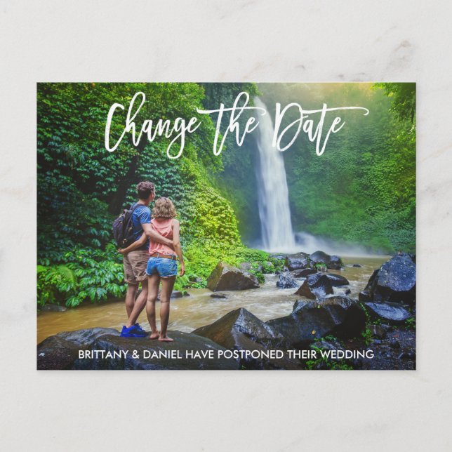 Cartão Postal Alterar A Foto Do Script De Pincel Moderno De Data (Frente)