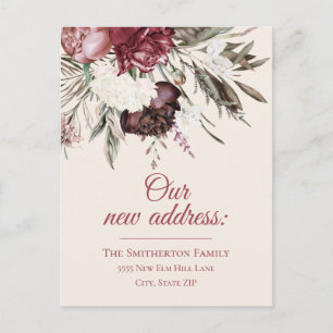 Cartão Postal Alterar Endereço Burgundy Ivory Floral Cream