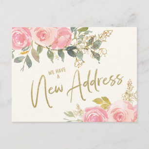 Cartão Postal Alterar Endereço Elegante Blush Rosa Dourado