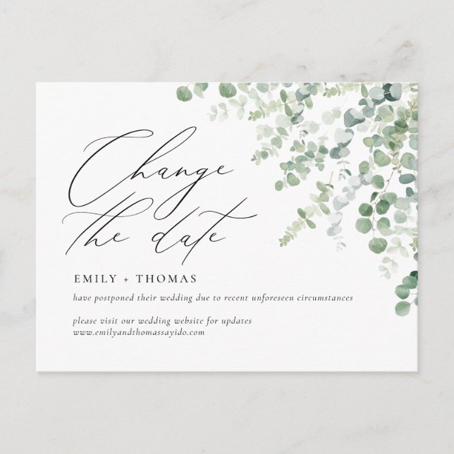 Cartão Postal Altere o script de data Eucalyptus Watercolor (Frente)