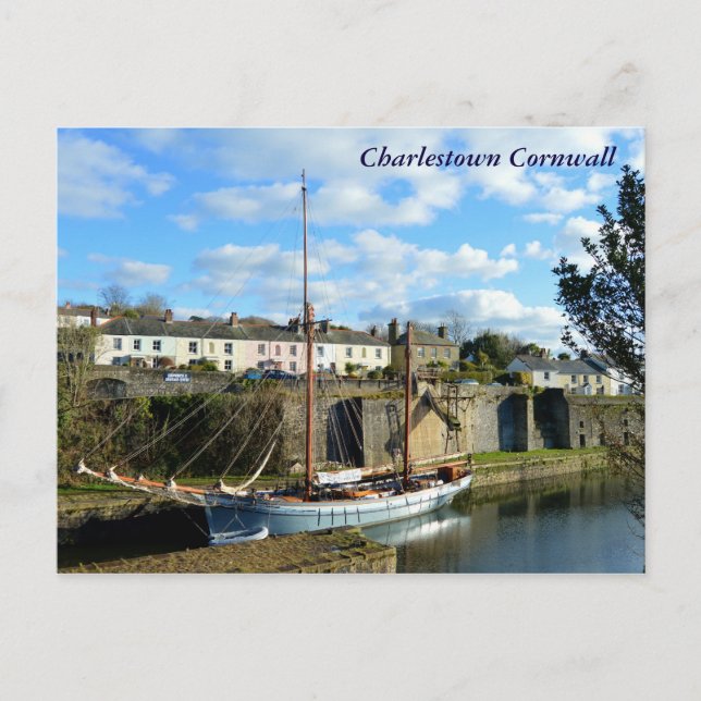 Cartão Postal Alto Navio Charlestown Cornwall Polblack Localizaç (Frente)