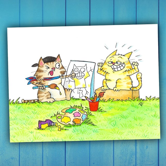 Cartão Postal Aluno de Arte de Gato (Criador carregado)