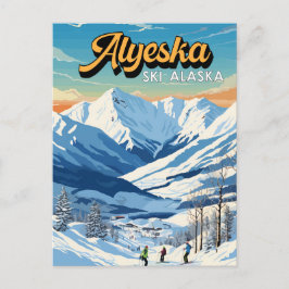 Cartão Postal Alyeska Alaska Winter Viagem Art Vintage