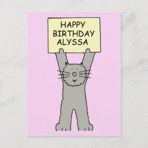 Cartão Postal Alyssa Happy Birthday Cartoon Cat
