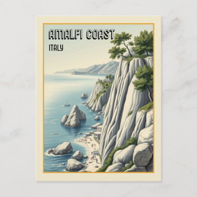 Cartão Postal Amalfi Coast Vintage Itália Viagem (Frente)