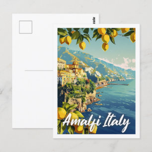 Cartão Postal Amalfi Itália Lugar de Viagem Famoso Vintage