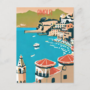 Cartão Postal Amalfi Itália Retro Viagem Art Vintage