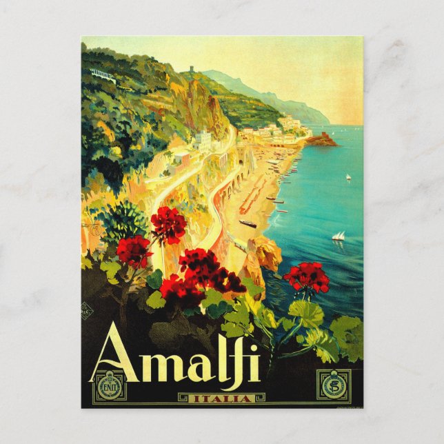 Cartão Postal Amalfi Itália VintageTravel Advertisement (Frente)