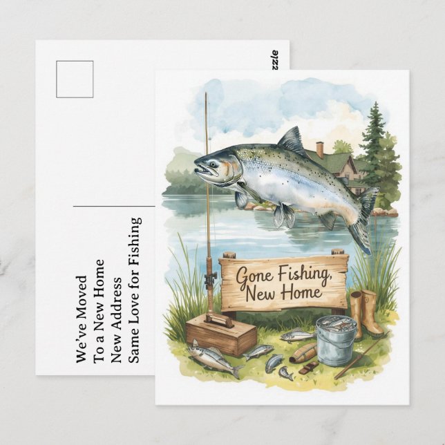 Cartão Postal Amante da pesca se mudando tema da casa (Frente/Verso)