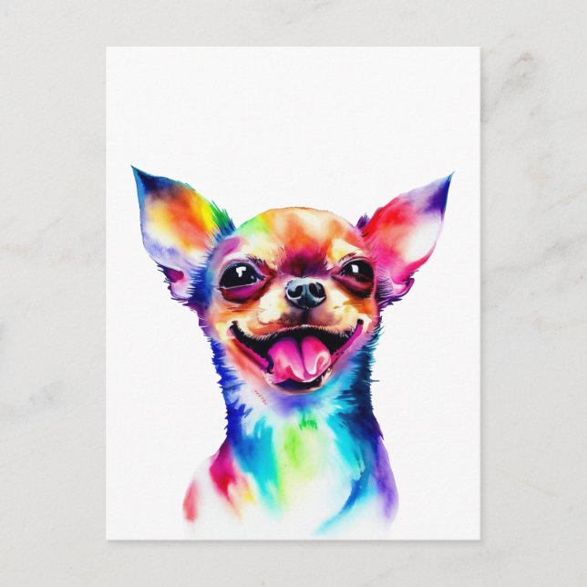 Cartão Postal Amante de Chihuahua | Arte colorida de cachorro Ch (Frente)