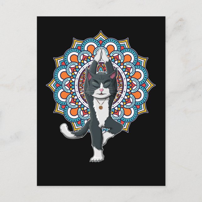 Cartão Postal Amante de Gato de Ioga Mandala Chakra Gatinho Rela (Frente)