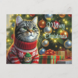 Cartão Postal Amante de gatos gato fofo pelo Natal Árvore 