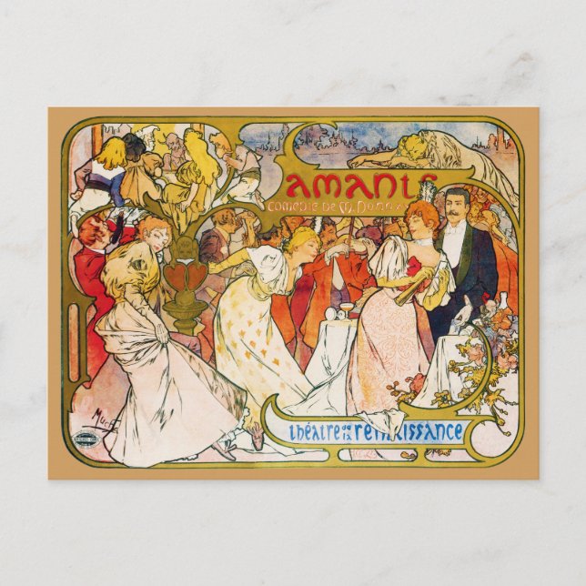 Cartão Postal Amantes, Alphonse Mucha (Frente)