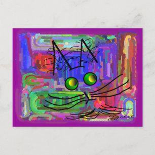 Cartão Postal Amantes de Gatos "O Gato Abstrato Curioso" Arte