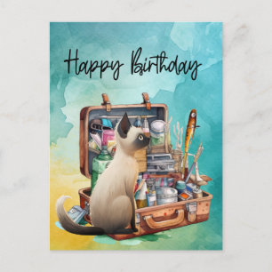 Cartão Postal Amantes de gatos que amam pescar para aniversário 