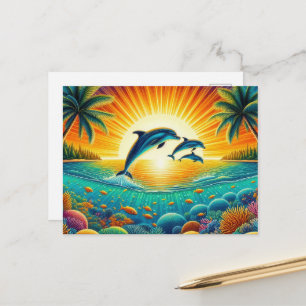 Cartão Postal Amantes de golfinhos de praia divertidos