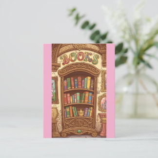 Cartão Postal Amantes de Livros Cute Estante de Livros de Desenh