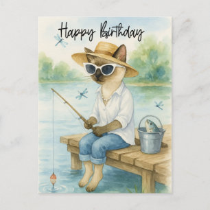 Cartão Postal Amantes de pesca de gato aniversário de pesca