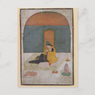Cartão Postal Amantes em um terraço, Garhwal, c.1780-1800