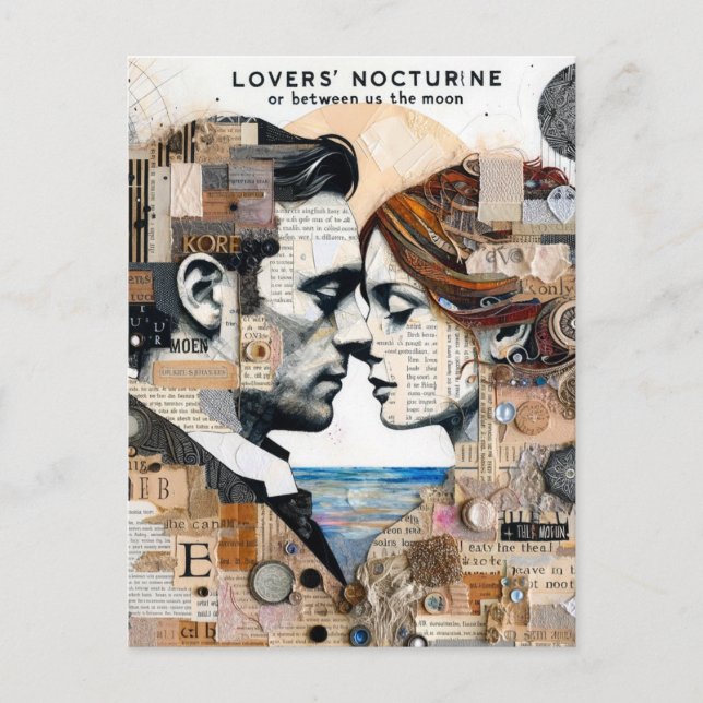 Cartão Postal Amantes entre nós e a Colagem Mídia Mista da Lua (Frente)