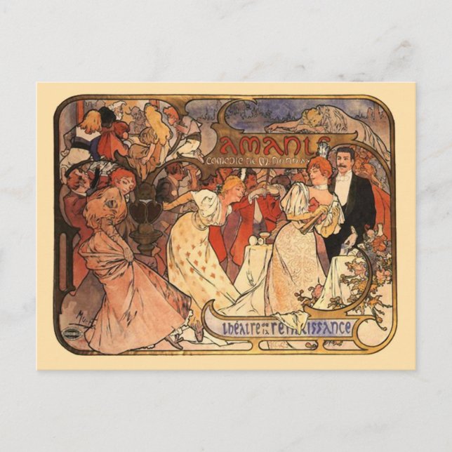 Cartão Postal Amants, Alphonse Mucha (Frente)