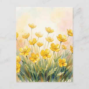 Cartão Postal Amarela Flor Silvestre Aquarela Ensolarada