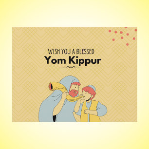 Cartão Postal Amarelo Abençoado Yom Kippur Ilustrado