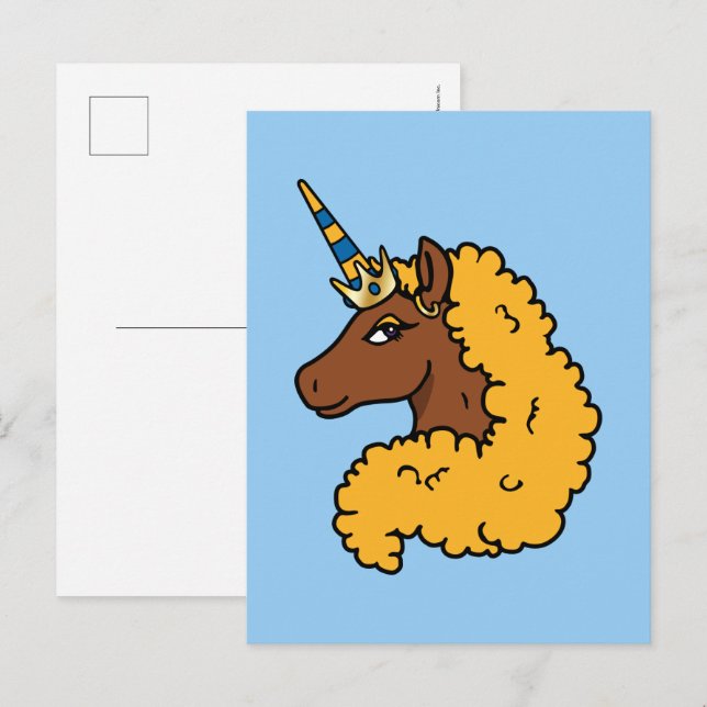 Cartão Postal Amarelo Afro Unicorn (Frente/Verso)