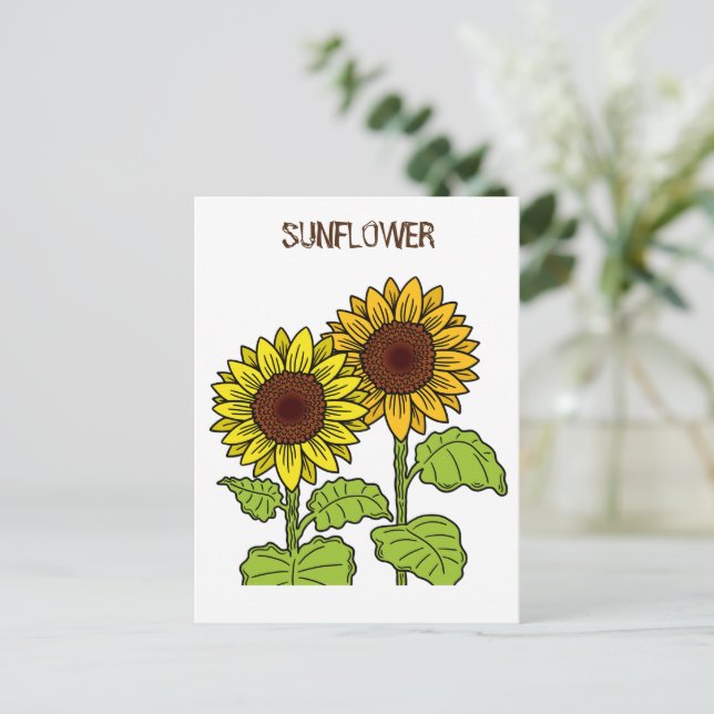 Cartão Postal Amarelo de girassol (Em pé/Frente)