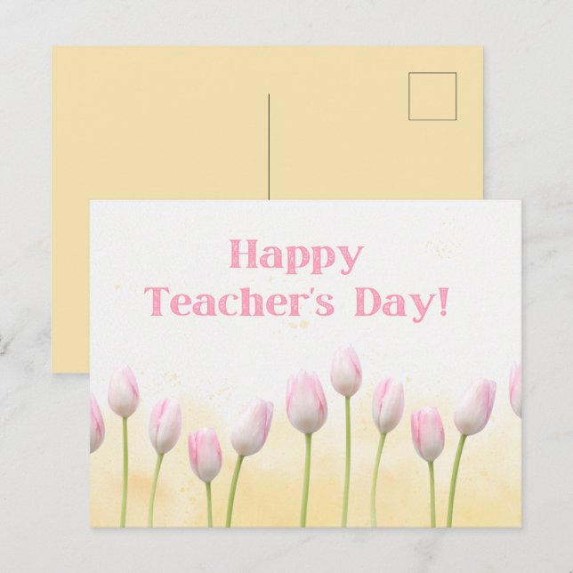 Cartão Postal Amarelo Floral Dia dos Professores Feliz (Frente/Verso)