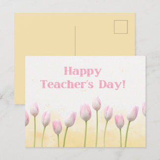 Cartão Postal Amarelo Floral Dia dos Professores Feliz