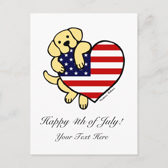 Cartão Postal Amarelo Labrador American Heart 2 (Frente)