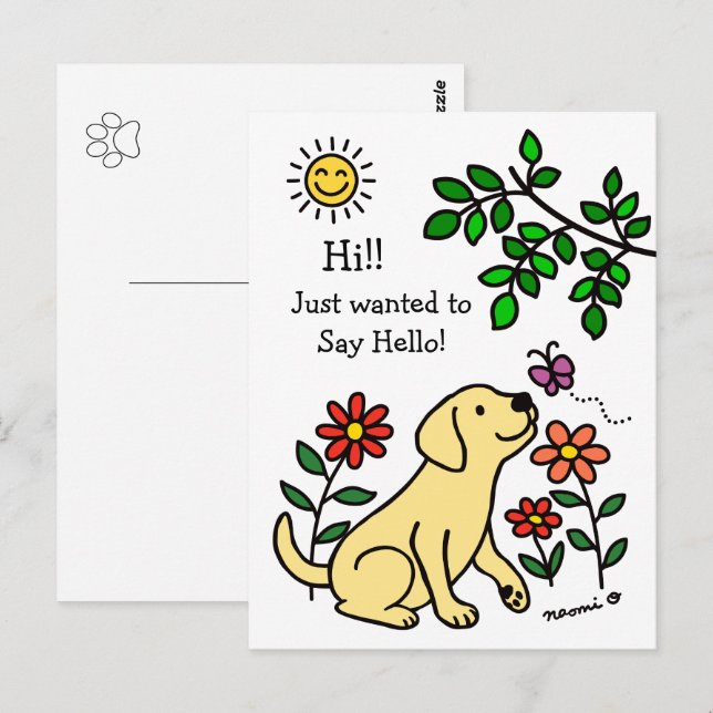Cartão Postal Amarelo Labrador e Green Hi (Frente/Verso)