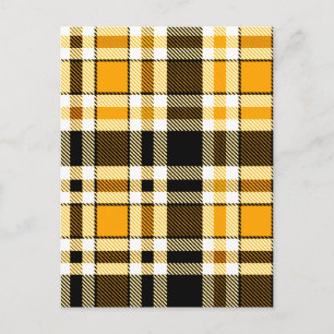 Cartão Postal Amarelo Preto Branco Flanela Xadrez Padrão Design