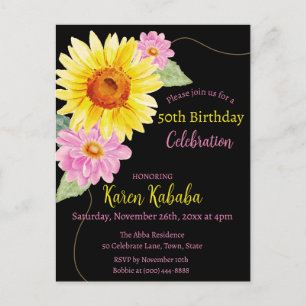 Cartão Postal Amarelo-rosa Amarelo Sunflower Moderno Aniversário