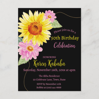 Cartão Postal Amarelo-rosa Amarelo Sunflower Moderno Aniversário