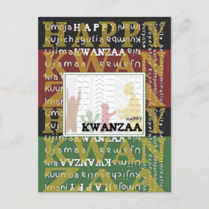 Cartão Postal Amarelo Verde Negro Kwanzaa e Família
