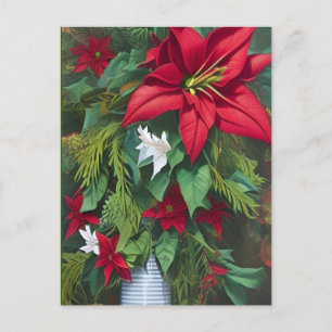 Cartão Postal Amaryllis e Poinsettia Floral AI Art