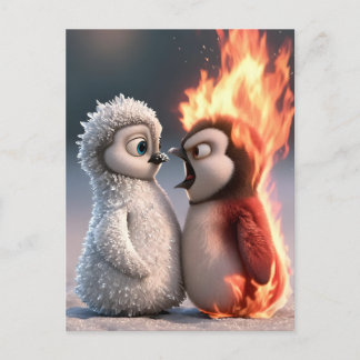 Cartão Postal Amber & Frosty Fire and Ice Penguin Poster