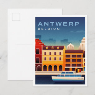 Cartão Postal Amberes Bélgica Aquarela Viagem